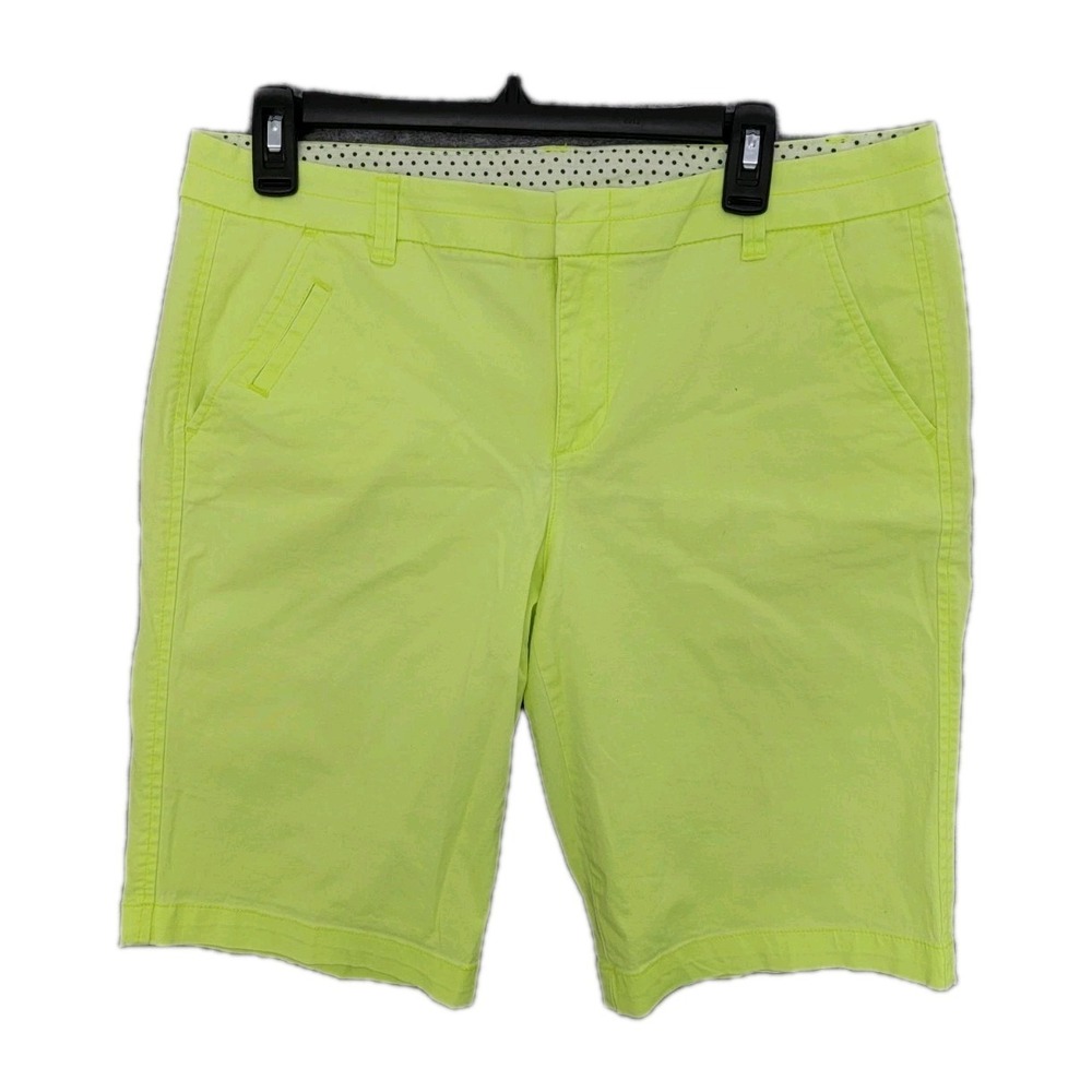 JCP Chino Shorts Womens Size 10 Neon Green Yellow Summer Casual Zip Front 0867